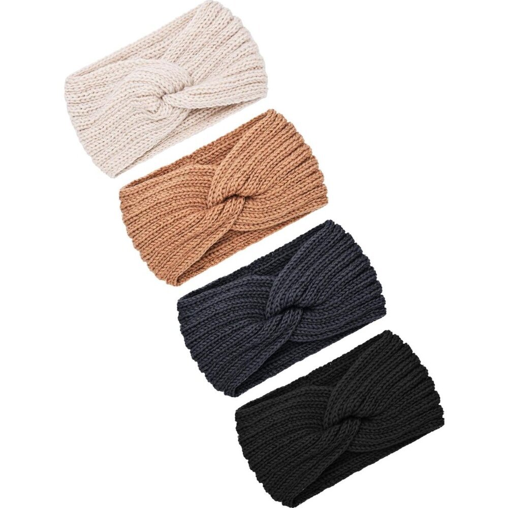 4 Pieces Chunky Knit Headbands Braided Winter Headbands Ear Warmers Crochet Head